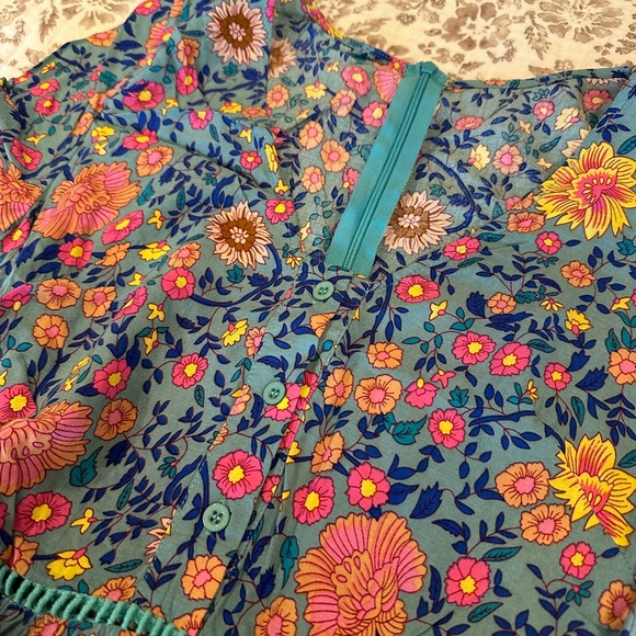 Floral Blue and Red Women's Dress - Picture 3 of 5